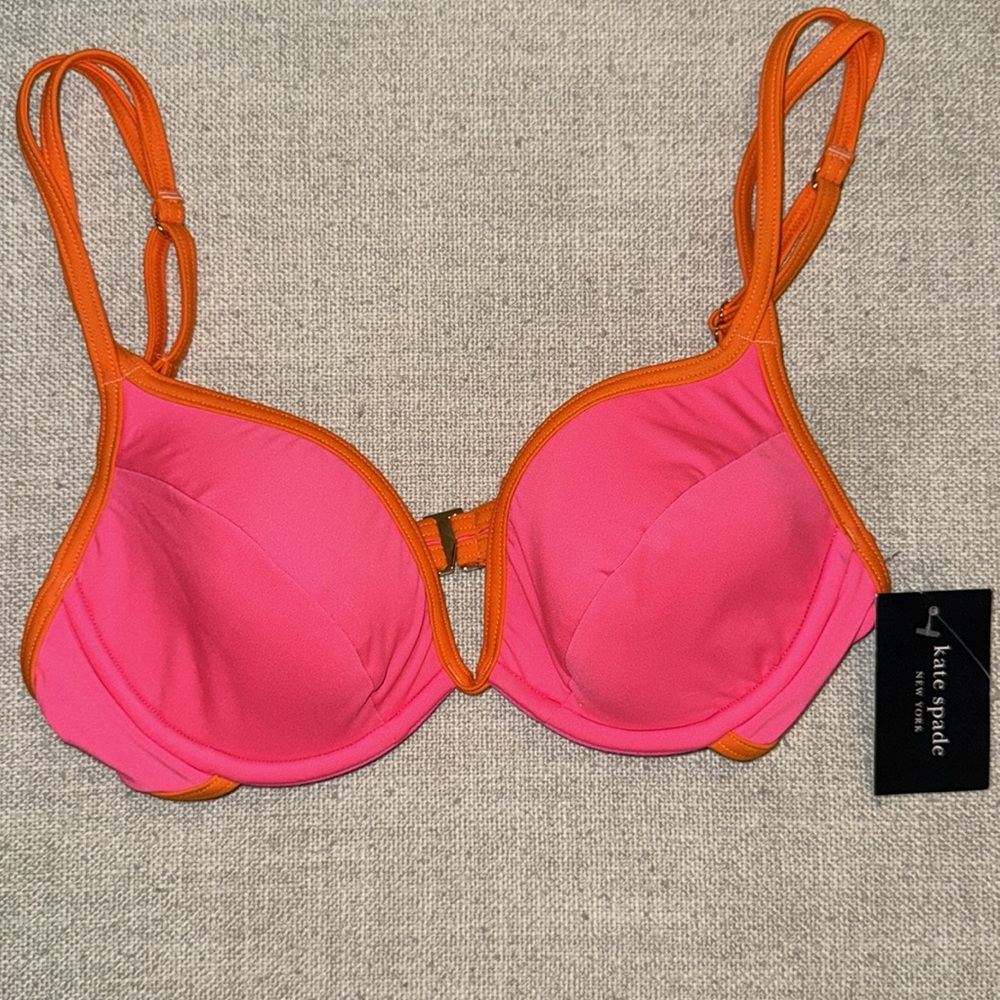 Kate Spade Bikini Top Radiant Pink & Orange Underwire Small NWT